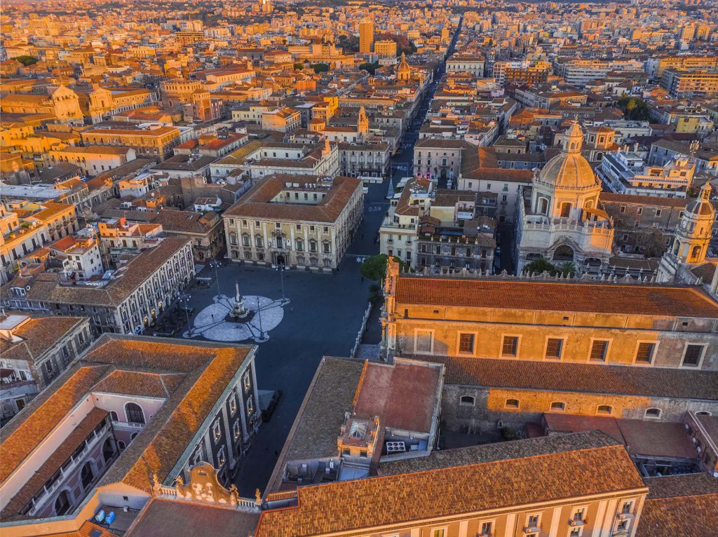 Historycal City Center of Catania from drone view